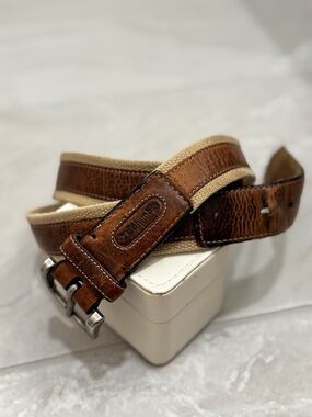 Columbia Brown Leather & Canvas Belt Mens Outdoor Hiking Casual Durable Belt